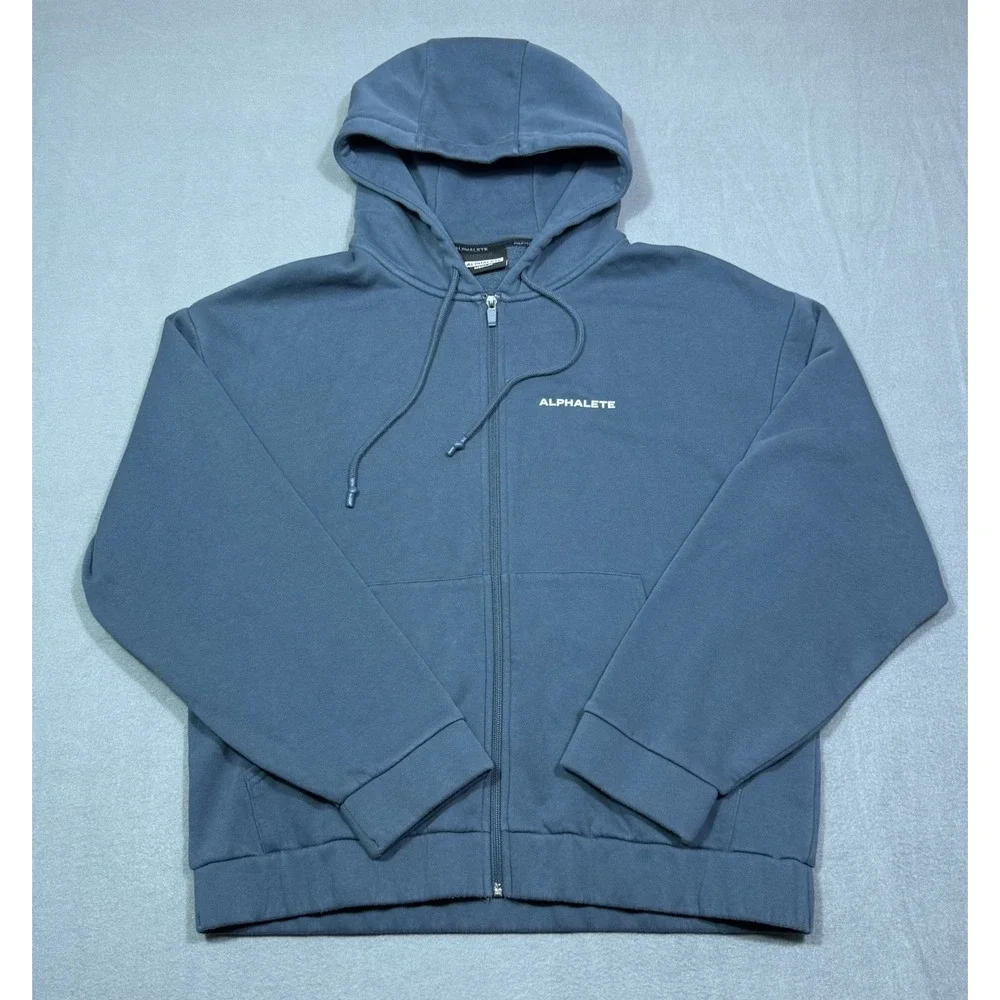 Alphalete Heavyweight Full Zip Hoodie Men's Medium Blue Fleece Gym Athletic